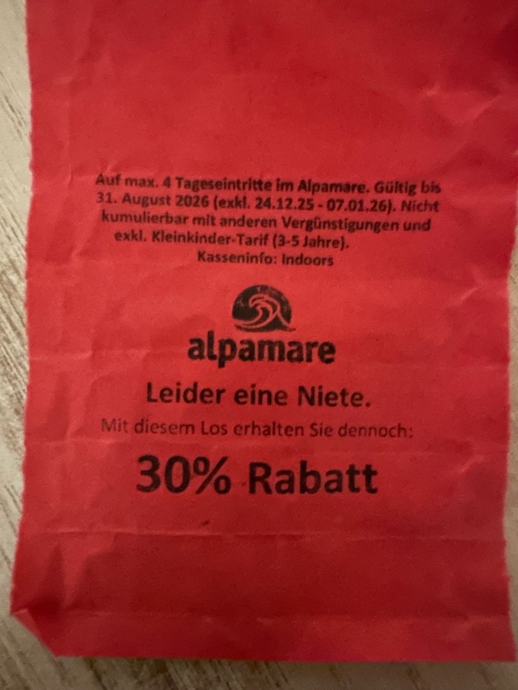 Buoni: Alpamare Gutschein – Usato da Lupfig venduto da jrxx