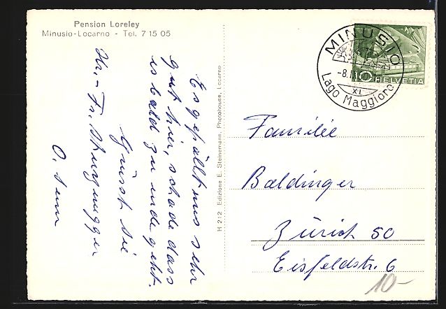 Cartoline postali: Minusio-Locarno, Pension Loreley am See – Usato da Berlin venduto da bartko-reher 1