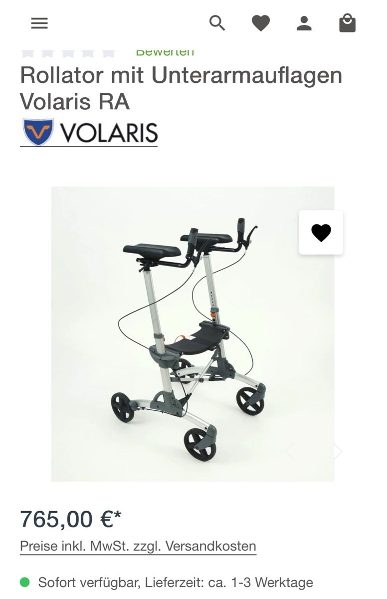 Ausili per la deambulazione: Rollator mit unterarmauflagen Volaris . – Nuovo e nell'imballaggio originale da Bützberg venduto da Chisco 6