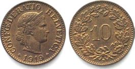 Schweiz 10 Rappen 1919 Messing ERHALTUNG! RAR! unz-