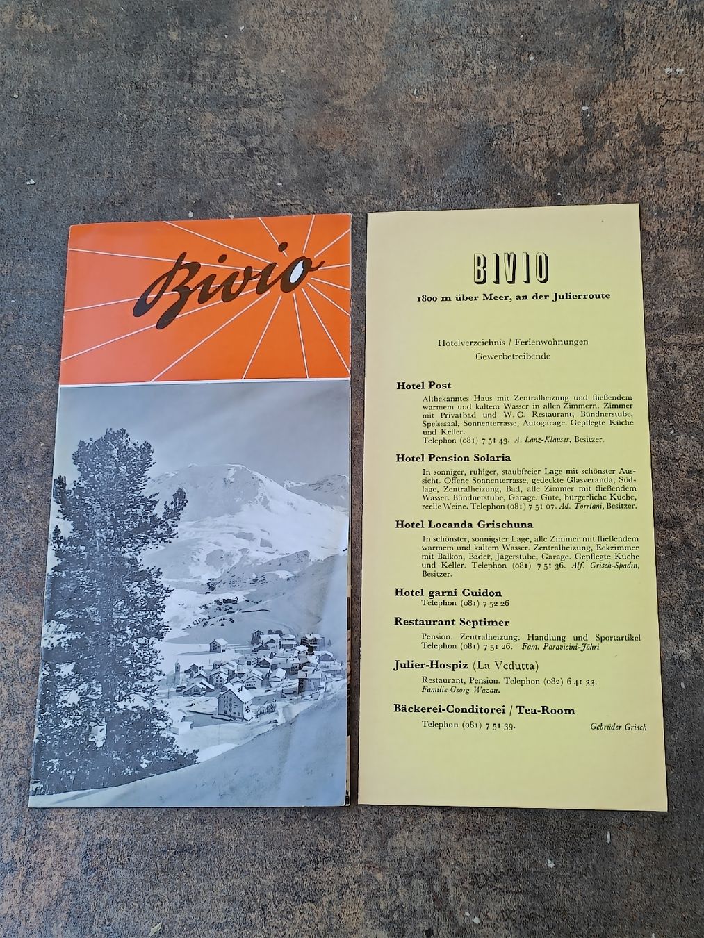 Dokumente: Alter Prospekt / Bivio - Ausgabe ca. 1950 – Gebraucht aus Brugg AG von Ente015