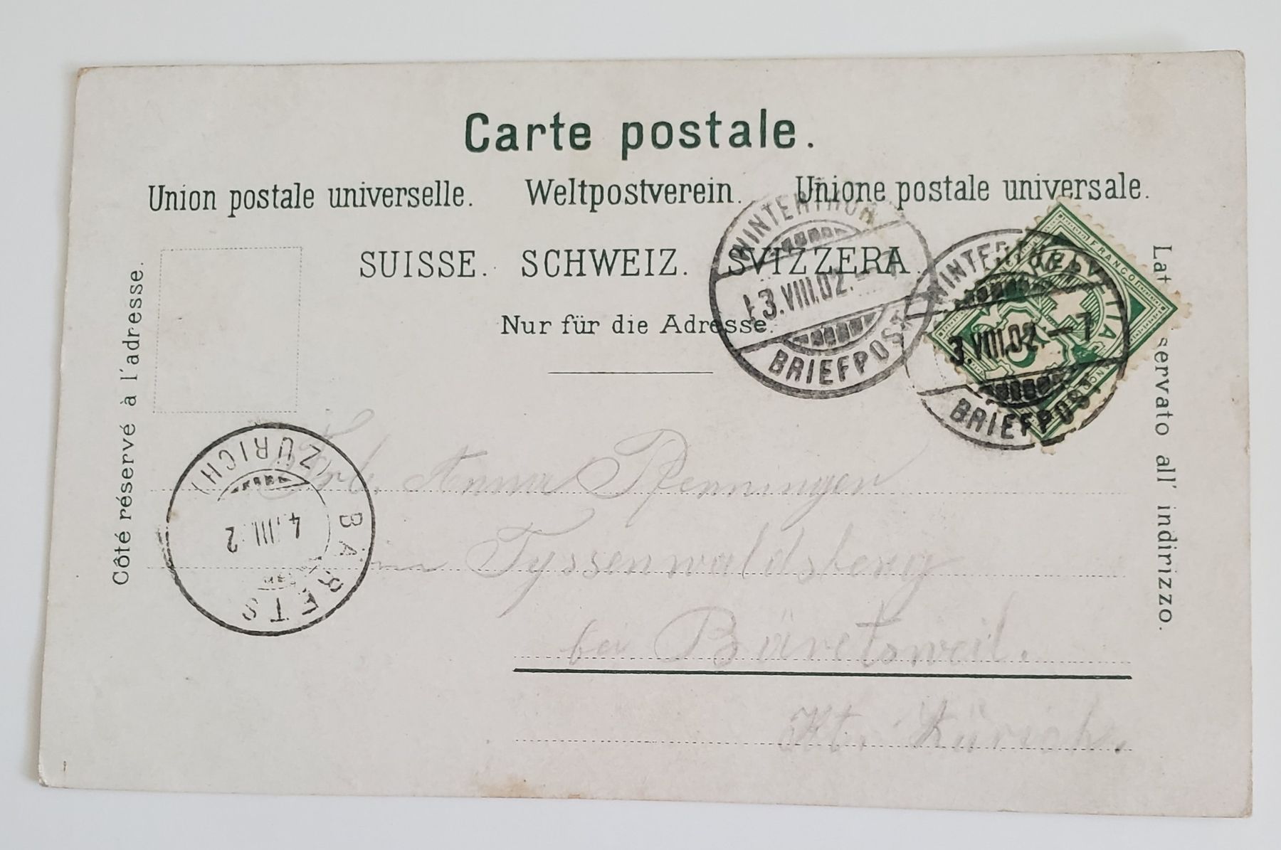 Cartoline postali: Ansichtskarte Veltheim (Winterthur) gestempelt 1902 – Usato da Opfikon venduto da Diversamente 1