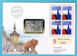 Numisbrief (Silberbarren ca.15 gr.) 800 Jahre Stadt Bern !