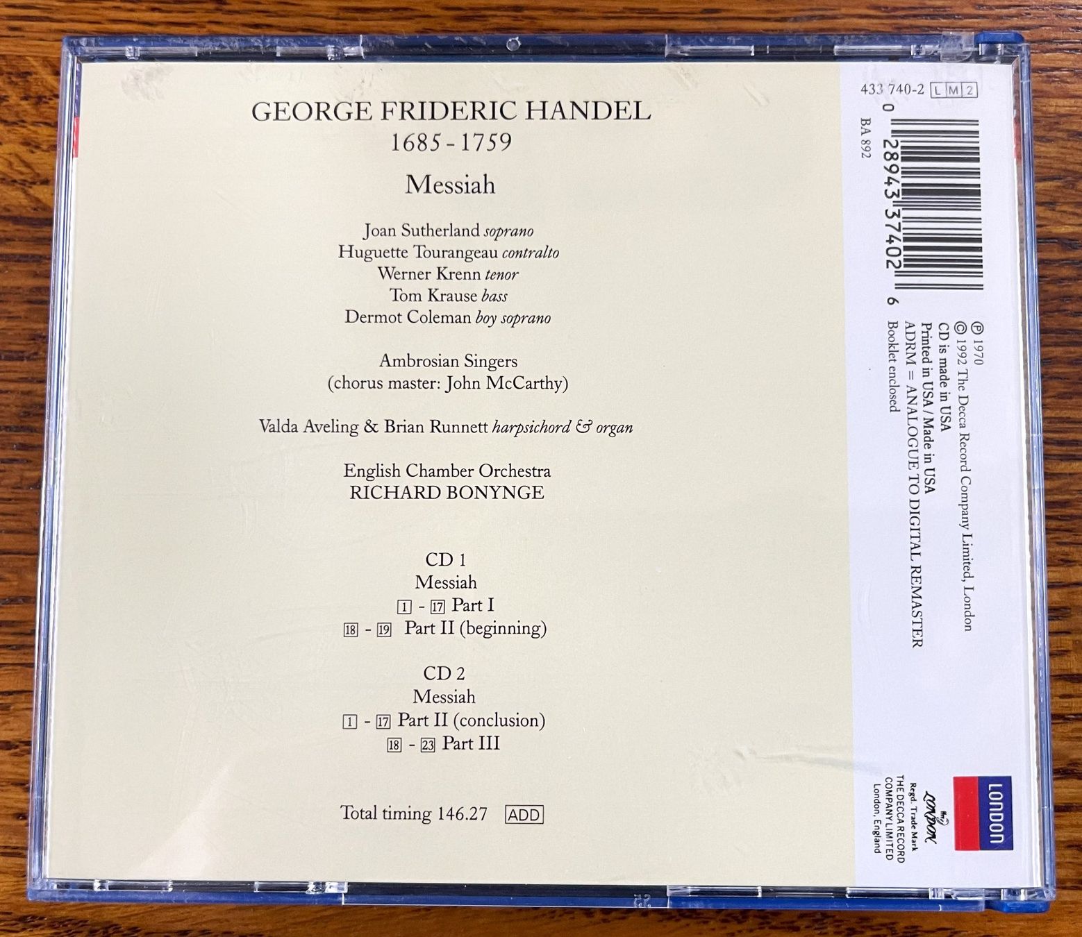 CD: 2CD-Box - HANDEL: Messiah – Usato da Oftringen venduto da Vucki 2