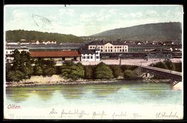 AK Olten, Teilansicht mit Bäumen und Brücke
