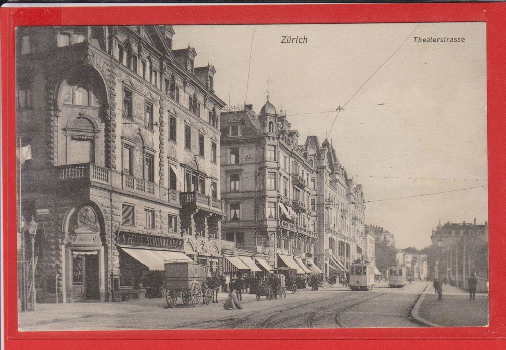 Tram Und Postkutsche In Zürich Auf Alter Postkarte Von 1909 | Kaufen ...