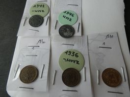 Schweiz 1930--1946, 5 alte 1-Räppler