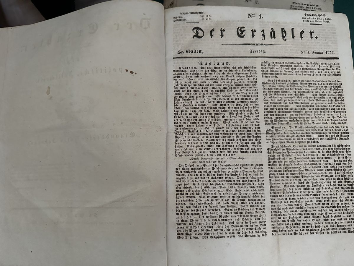 Libri: Der Erzähler St. Gallen 1833 & 1836  – Usato da Wettingen venduto da Phibras 2