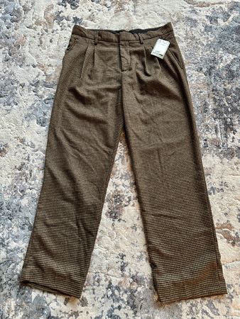 H&M Men's Brown Check Trousers, Relaxed Fit, Size 34 NEW