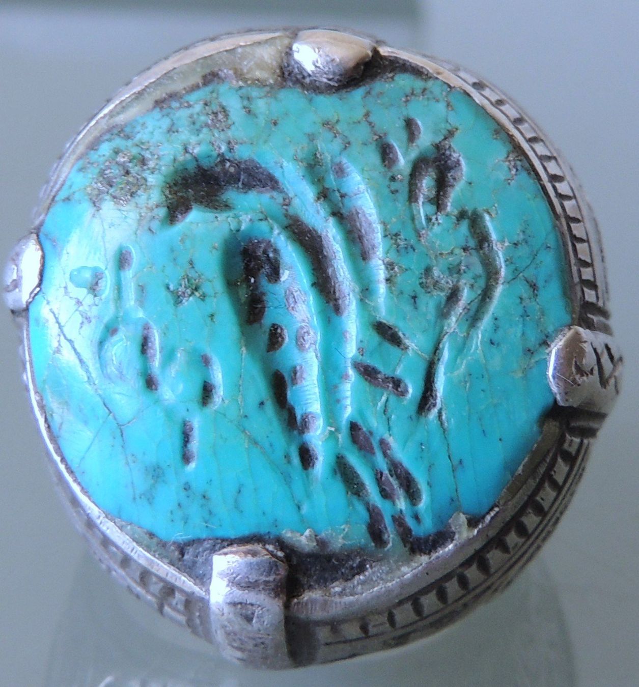 Ringe: Silber 800 Türkis Intaglio Fingerring Gr. 58 – Gebraucht aus Waldenburg von schaller707 1