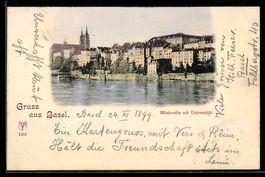 AK Basel, Rheinseite mit Universität