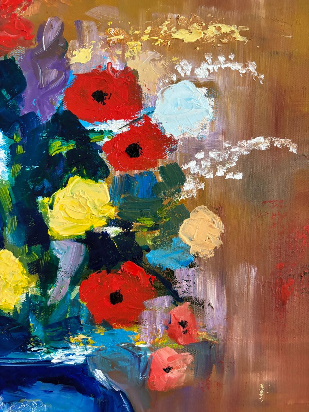 Dipinti: Blumen in blauer Vase, signiert, Ölgemälde – Nuovo (secondo la descrizione) da Cham venduto da Felha 8