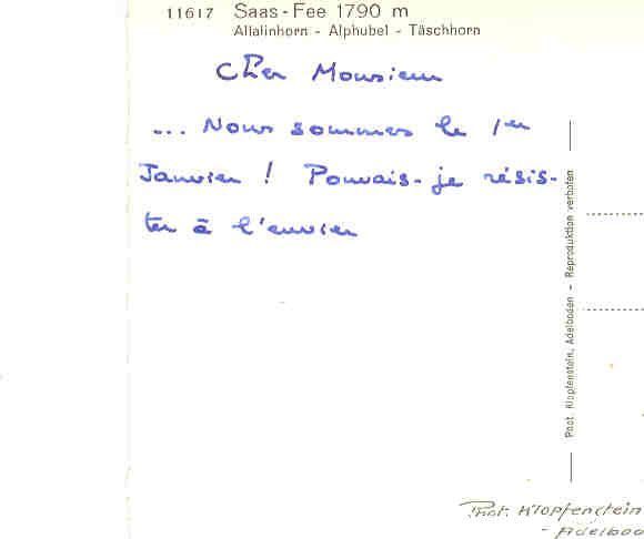 Cartoline postali: Saas Fee - Winter + ca. 1945 – Usato da Emmenbrücke venduto da teestube 1