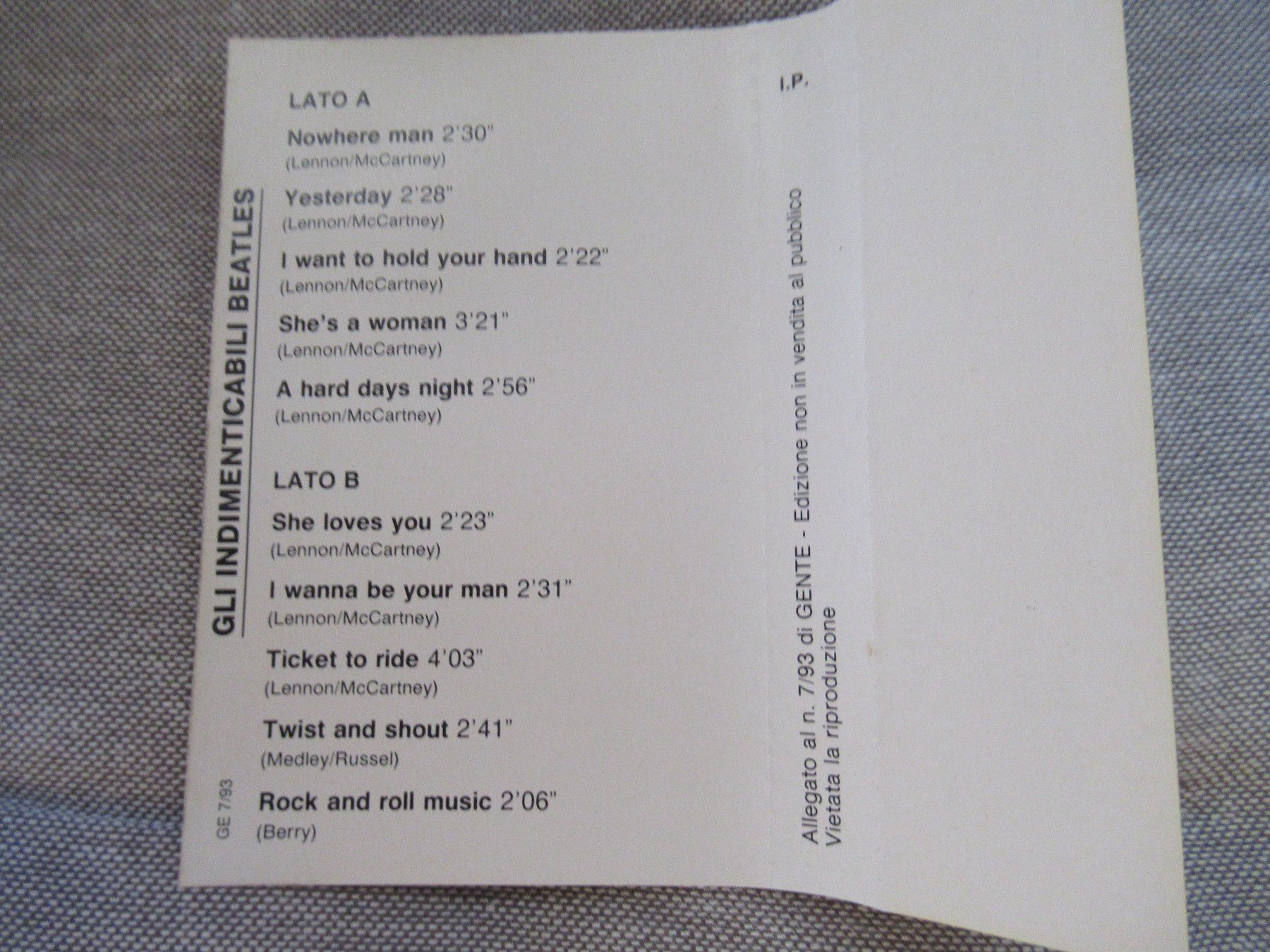 Musicassette: THE BEATLES - GLI INDIMENTICABILI - K7 – Usato da Grône venduto da Mire01 3