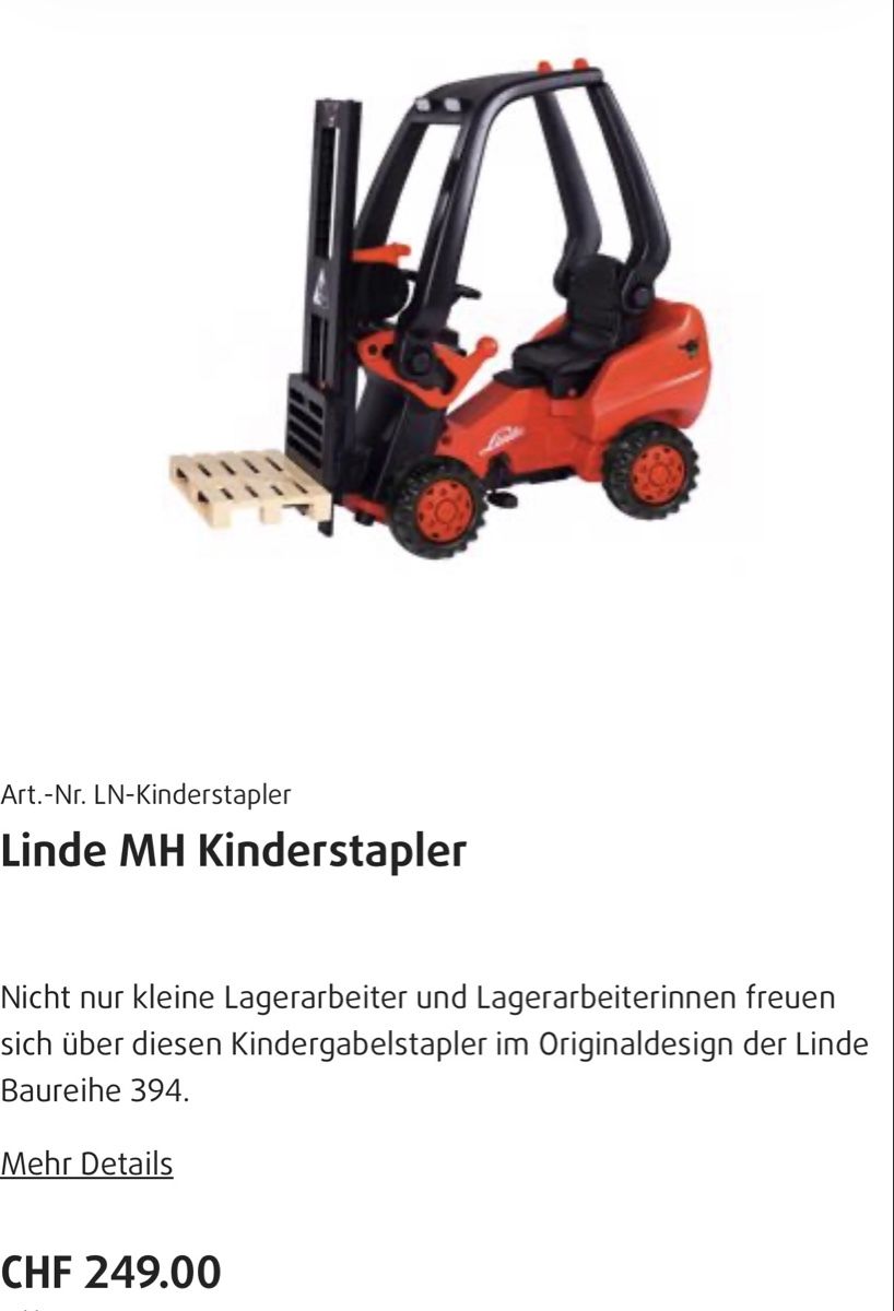 Veicoli per bambini: Linde Gabelstabler Kinderfahrzeug – Usato da Alberswil venduto da 400589611 1