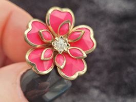 Fingerring Blüte dunkelrosa glänzend Vintage antik