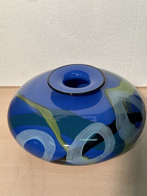 Vase signé Robert Pierini à Biot en pâte de verre soufflé daté