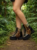 Schnürboots Schnürschuhe Boots Leopard Print Gold Gr.37 Neu