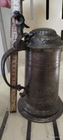 Zinnkrug antik mit Deckel Gravur 1749, 95 Prozent Zinn