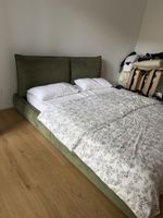 Lit double avec tete de lit vert velours 180x200 cm