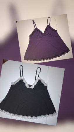 Lot de 2 débardeurs noir et violet à dentelle, taille M