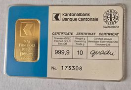 Goldbarren 10 Gramm  Kantonalbank