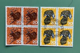 Briefmarken Pro Juventute 1965 Vierer einheimische Wildtiere