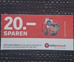 Nettoshop 20 Franken Rabatt-Bon ab Einkauf 200.00 CHF