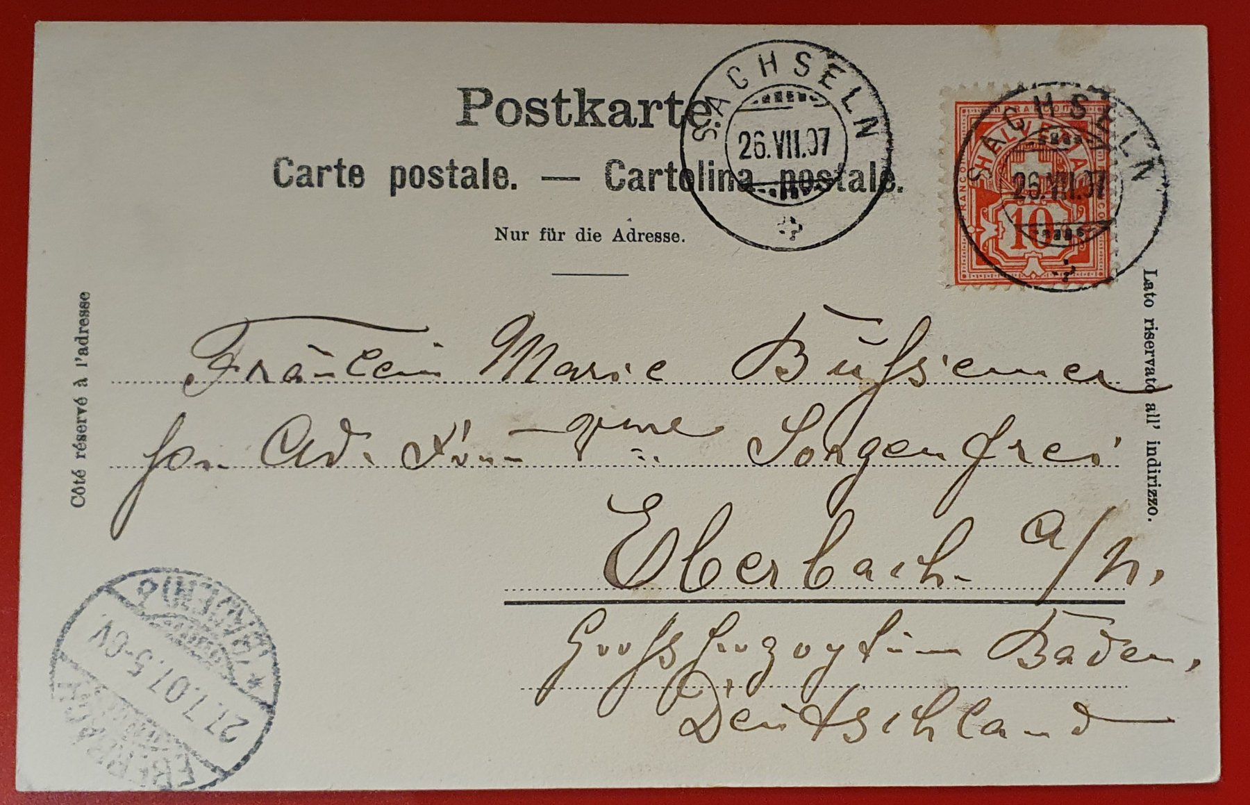 Cartoline postali: Sachseln 1907 – Usato da Kreuzlingen venduto da Rschweiz1 1