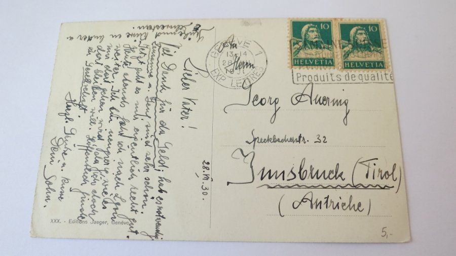 Ansichtskarten: Geneve - Ile J.J. Rousseau - 1930 – Gebraucht aus Jona von centumprata 1