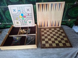 Brettspiel Set Holz Ludo Schach, Mülle, Backgammon usw.