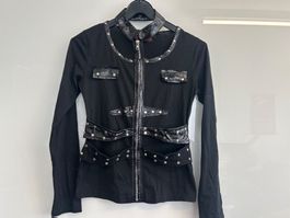 Cooles Sexy Shirt Langarm Reißverschluss Nieten Gr S NEU