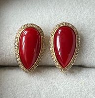 Ohrringe in 18k Gold mit echten Korallen u. Diamanten