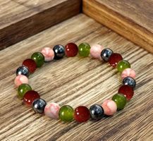 Boho Vintage Naturstein-Armband – elastisch 15–20 cm