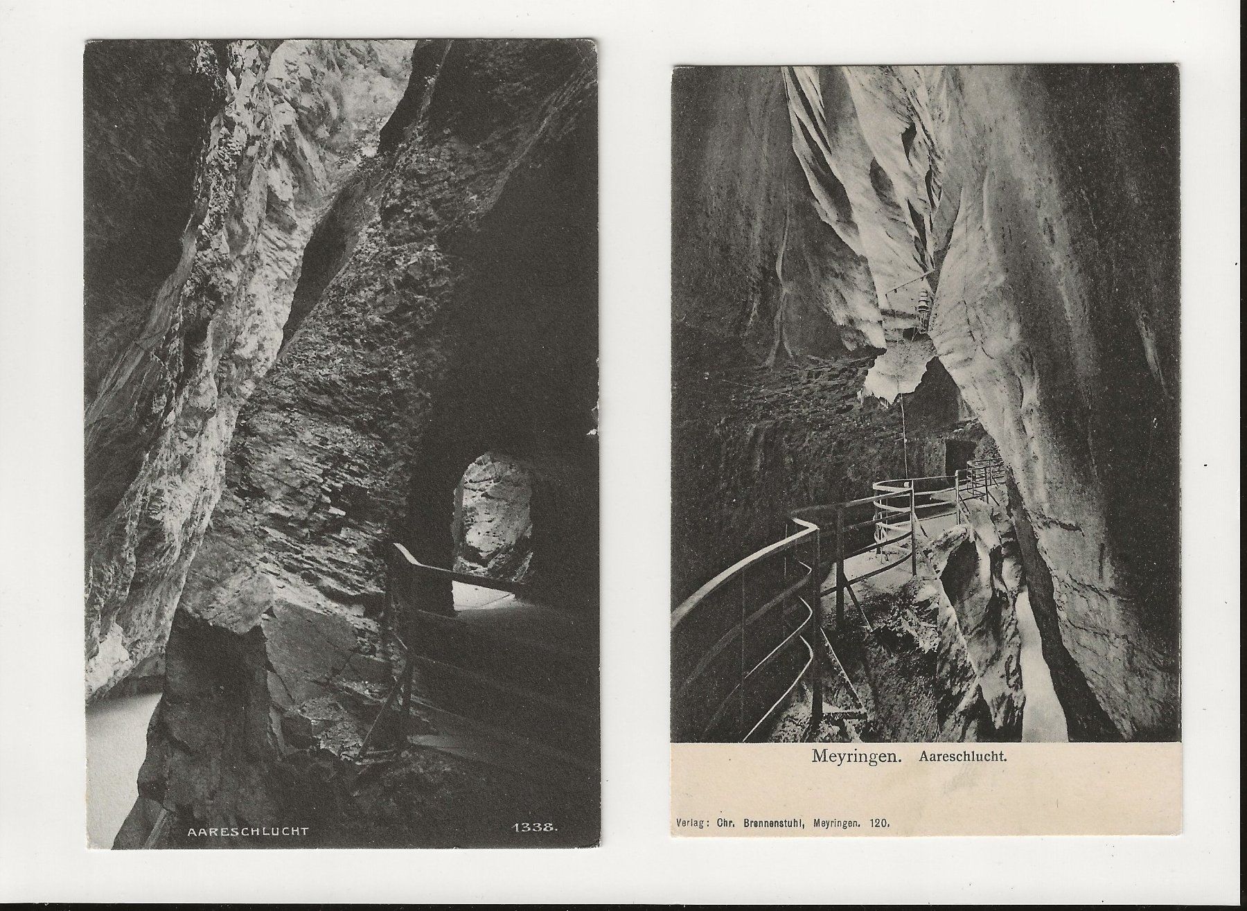 Cartoline postali: AK ca. 1920 2 x Aareschlucht Meyringen – Usato da Greifensee venduto da 315WDO