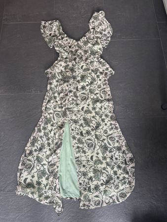 ZARA Kleid mit Blumen hellgrün/mint/beige Gr. XS
