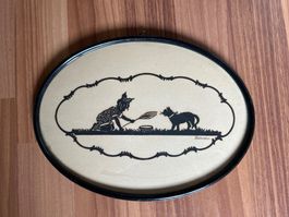 Antike Scherenschnitt-Silhouette, Kind mit Katze