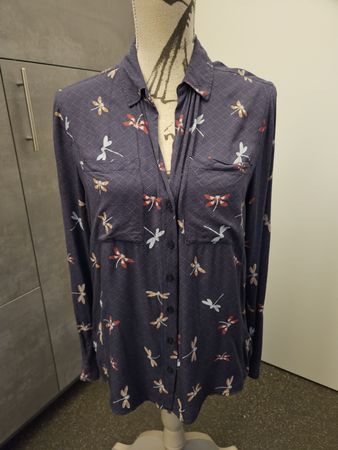Yessica Langarmhemd mit Libellenprint, Gr. 38 blau
