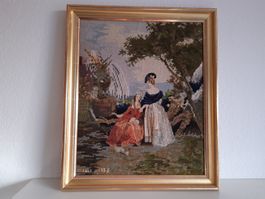 Gobelin in Holzrahmen, vergoldet, wie neu