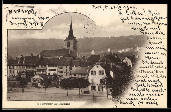 Cartoline postali: AK Bienne, Ort mit Kirche – Usato da Berlin venduto da bartko-reher