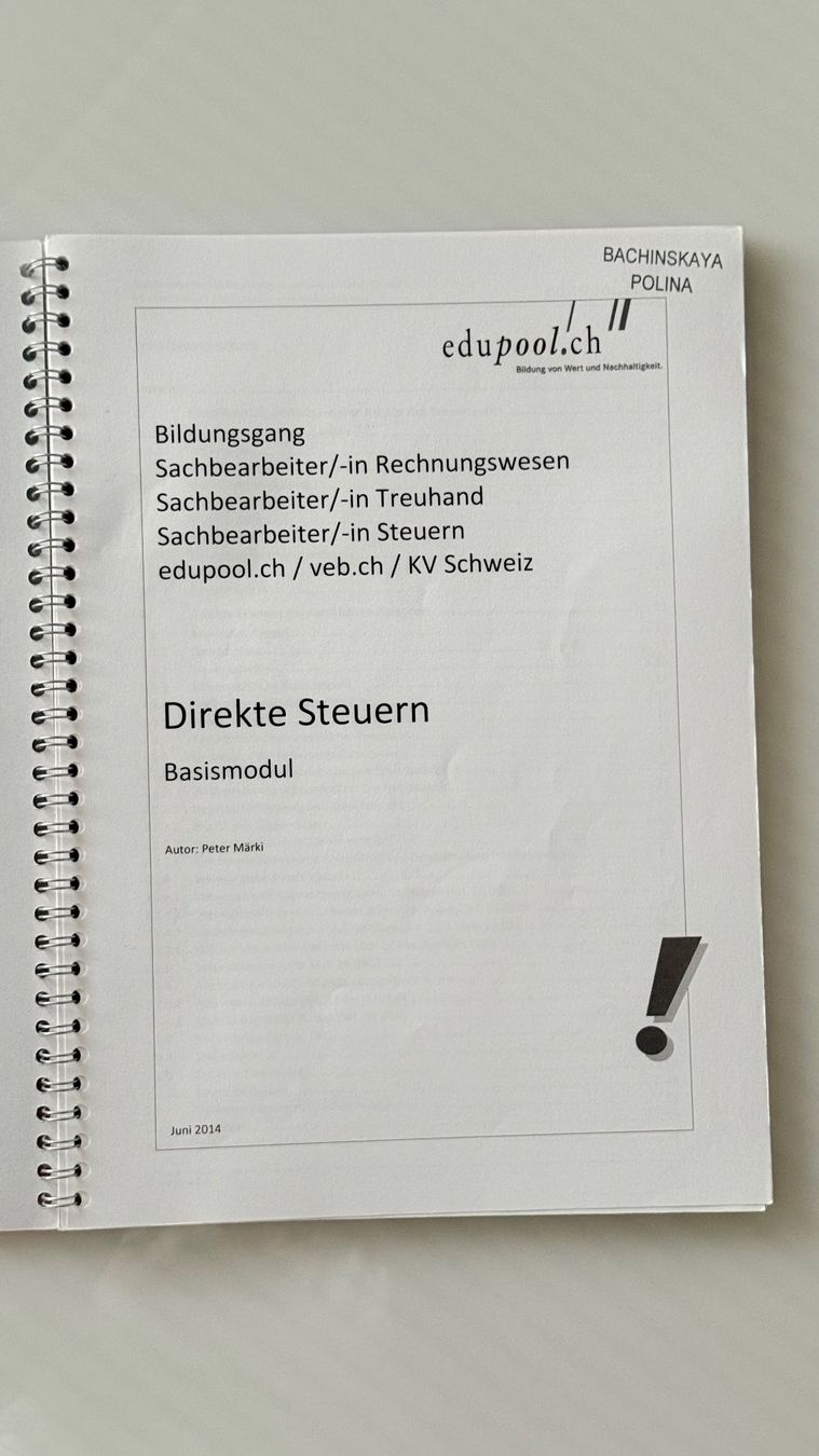 Bücher: Direkte Steuern - Basismodul edupool.ch, Autor Märki📚Top! – Gebraucht aus Jonen von BMWE369 1
