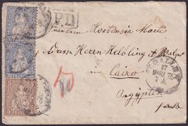 Destination ÄGYPTEN 1875, Sitzende Helvetia 65Rp. Frankatur