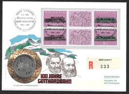 Münzbrief 100 Jahre Gotthardbahn Luzern 3.6.1982