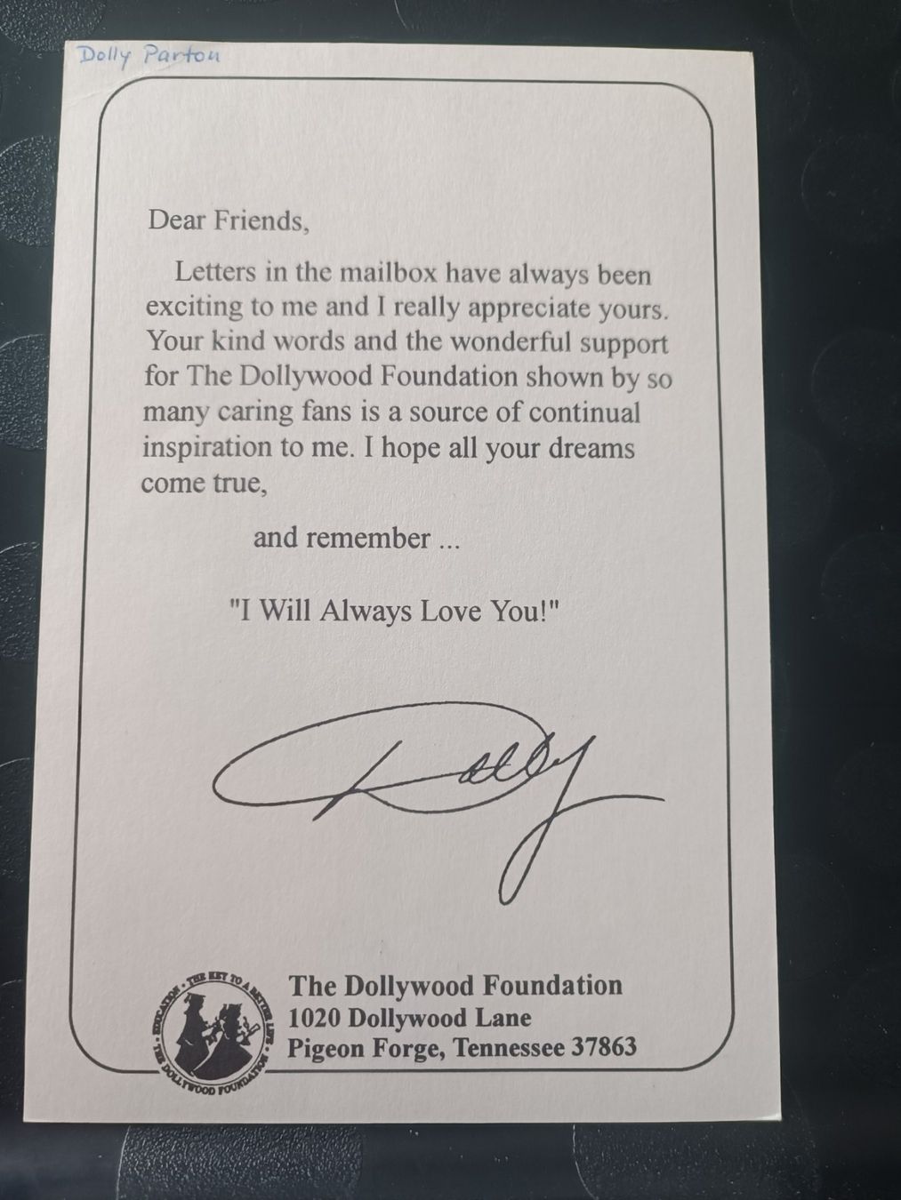 Autografi: Dolly Parton - original Autogrammkarte – Usato da Menziken venduto da Artographs 1