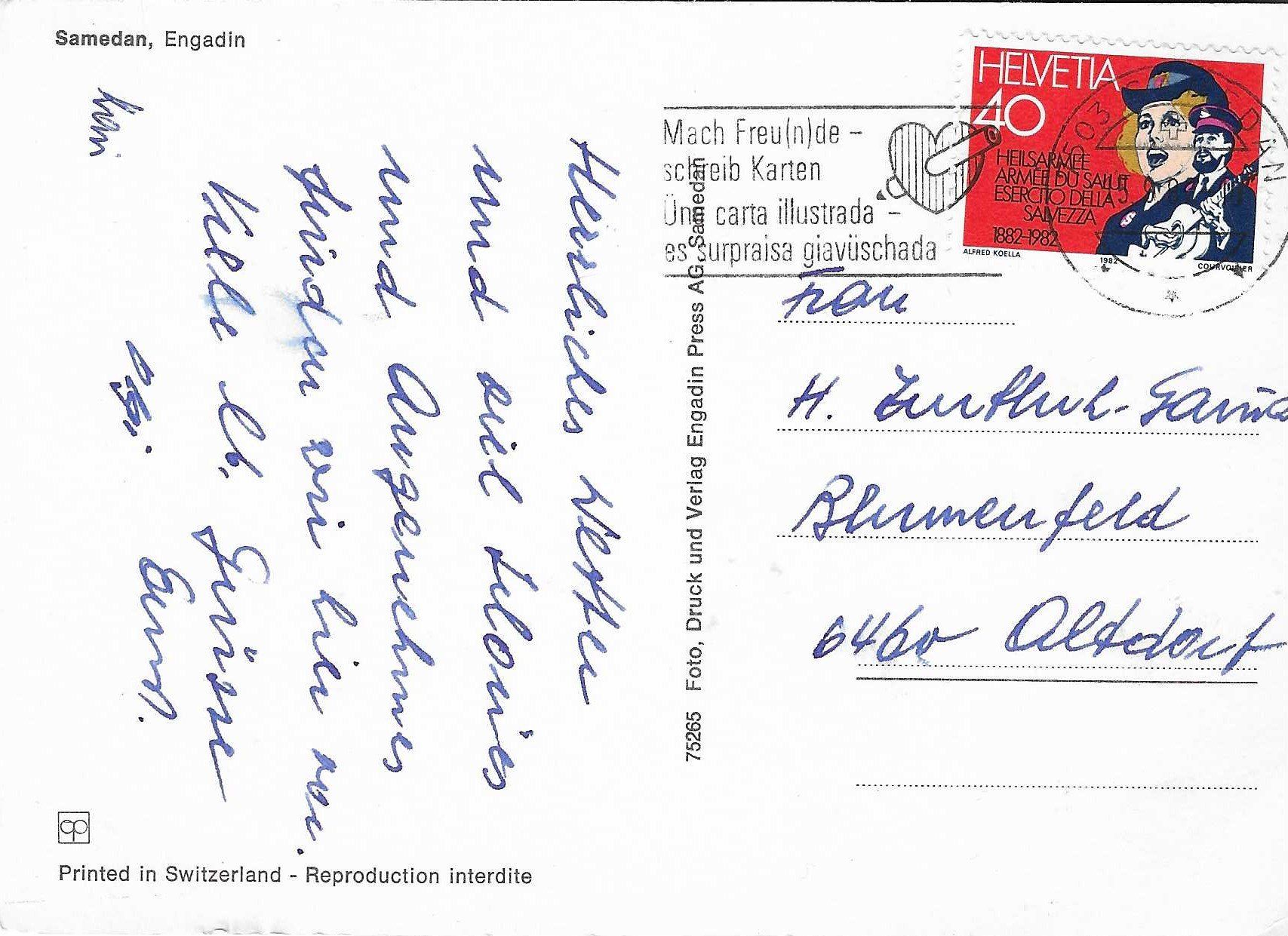 Cartoline postali: Samedan GR – Usato da Rothrist venduto da Stranglehold 1