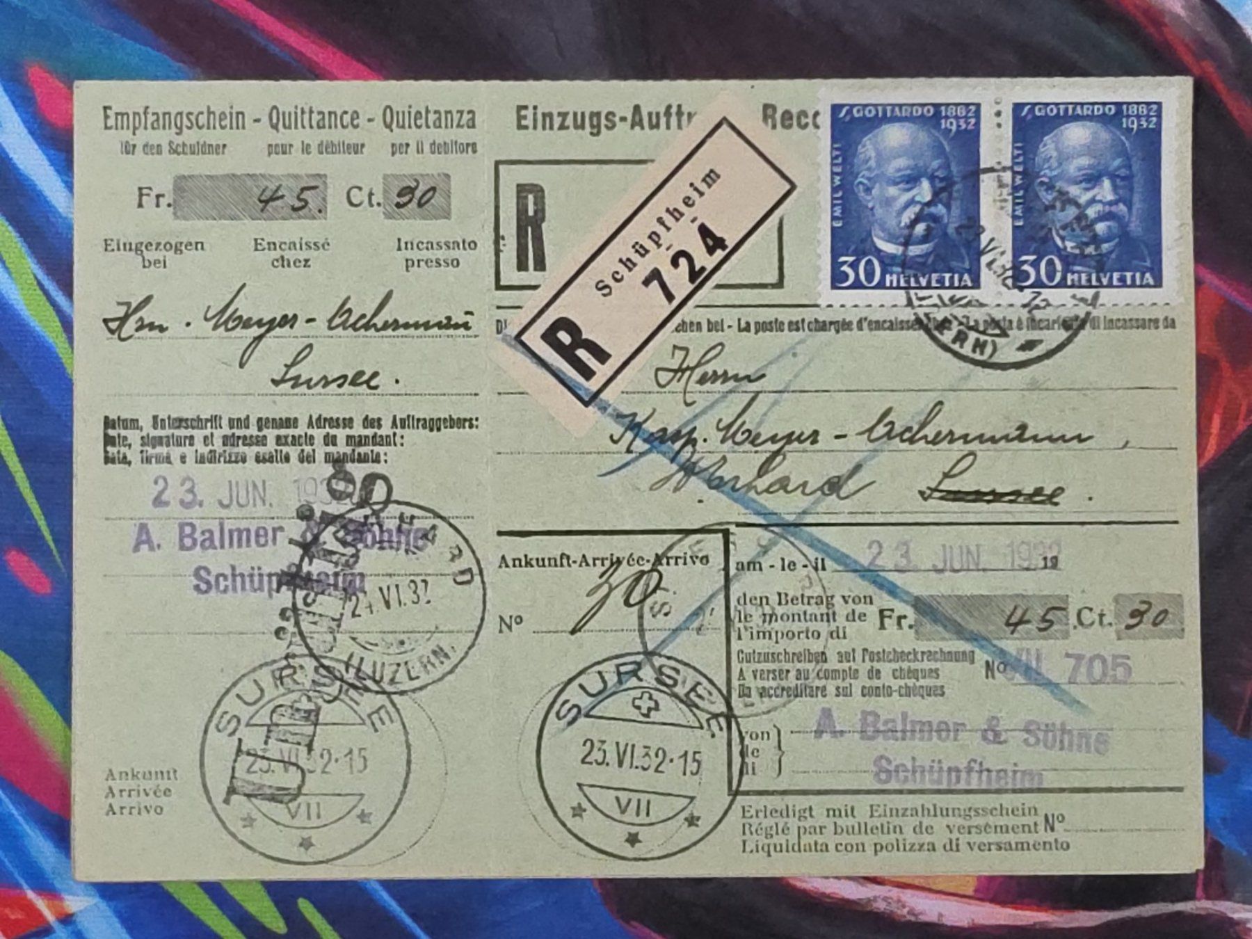 Tutti i francobolli: CL26 Document + Timbre Suisse 1932 – Usato da Cousset venduto da Patrick_Collections