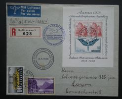 Flugpost 1938 Bellinzona - Aarau,  mit Aarauer Block