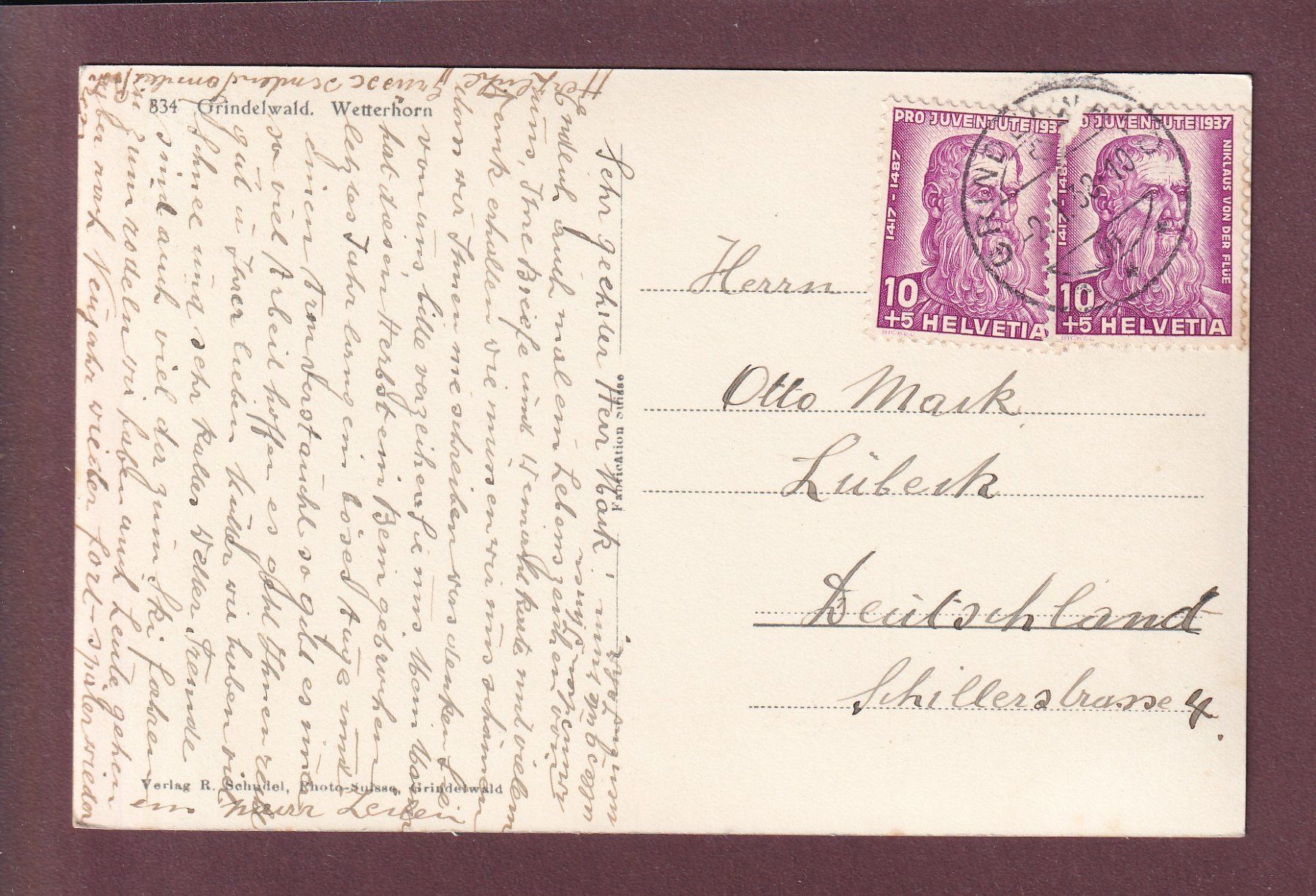Cartoline postali: GRINDELWALD - Wetterhorn - 1938 – Usato da Pully venduto da nicecards 1
