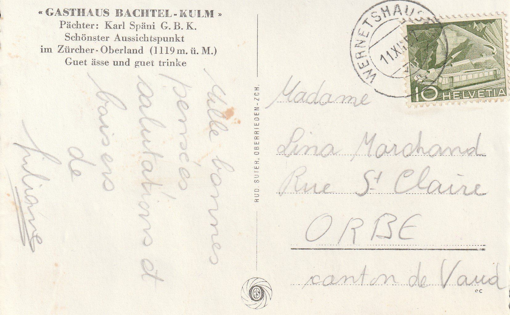 Cartoline postali: AK Bachtel gel. 11.12.1957 – Usato da Fribourg venduto da schnalla92 1