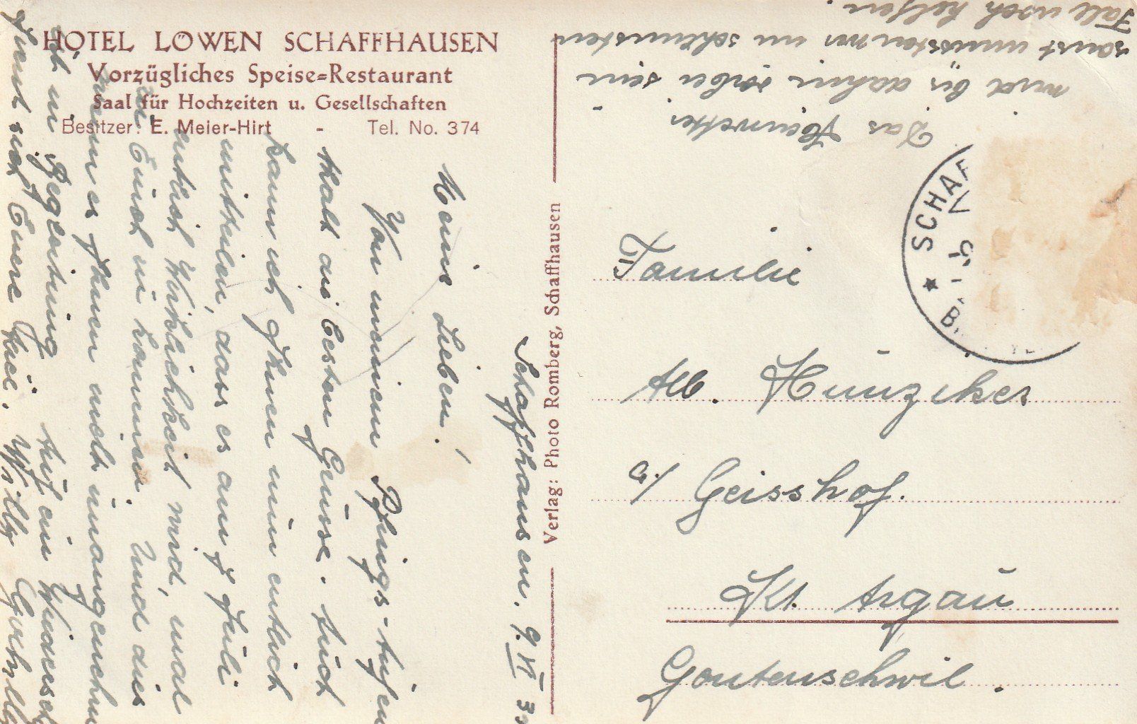 Cartoline postali: Schaffhausen Hotel Löwen – Usato da Rorschacherberg venduto da fratovi2 1